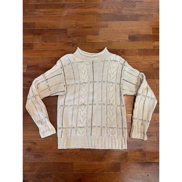 Ralph Lauren Sweaters - Ralph Lauren Silk Linen Hand Knit Cable Sweater Cream Brown Mock Neck Vintage M